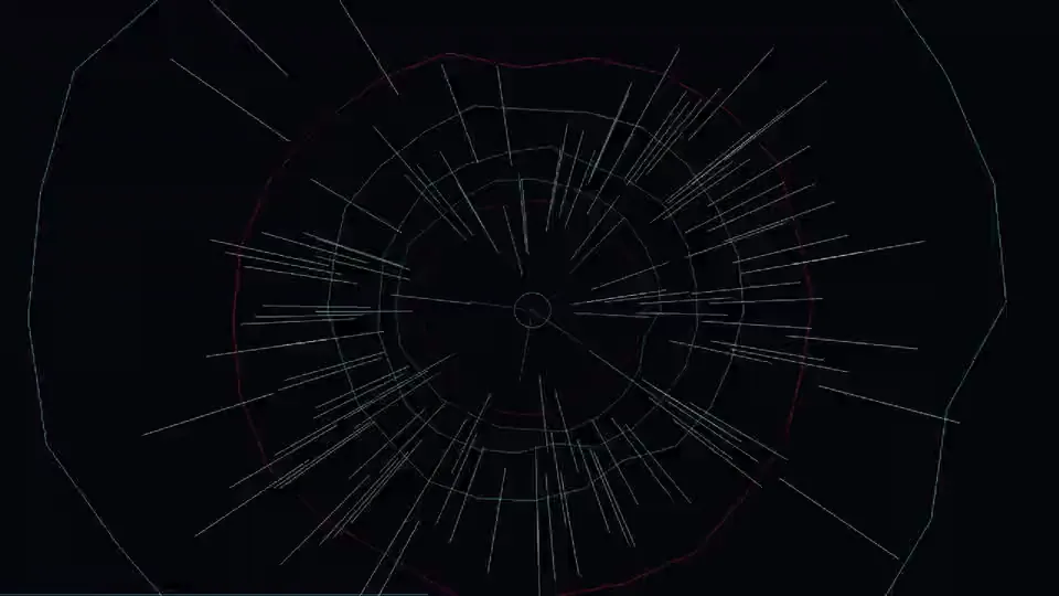 Arcade WOW Jukebox: the JUMPGATE visualiser full screen, gates of light punching past the camera on the beat